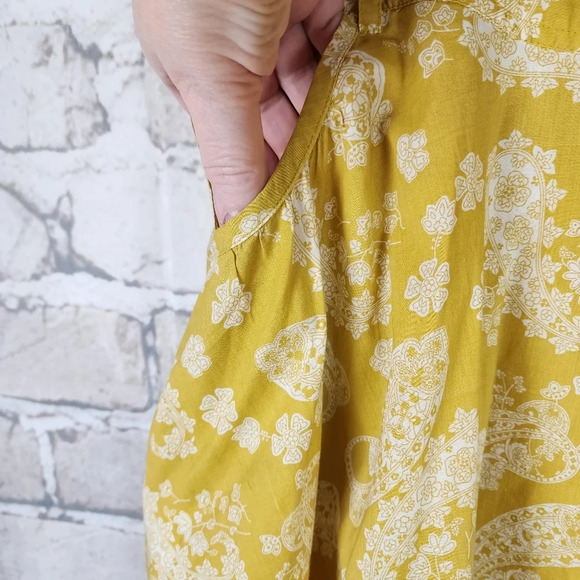 Vintage Sears Cherokee Paisley Cotton A Line Skirt Midi Goldenrod Yellow Size 12 - Picture 7 of 14